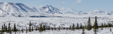 panoramic view of mountains and valley in winter